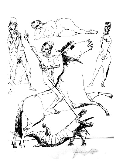 Szalay Lajos: Szent György (litográfia, papír 60 × 43 cm) Szalay Lajos: Szent György (litográfia, papír 60 × 43 cm)